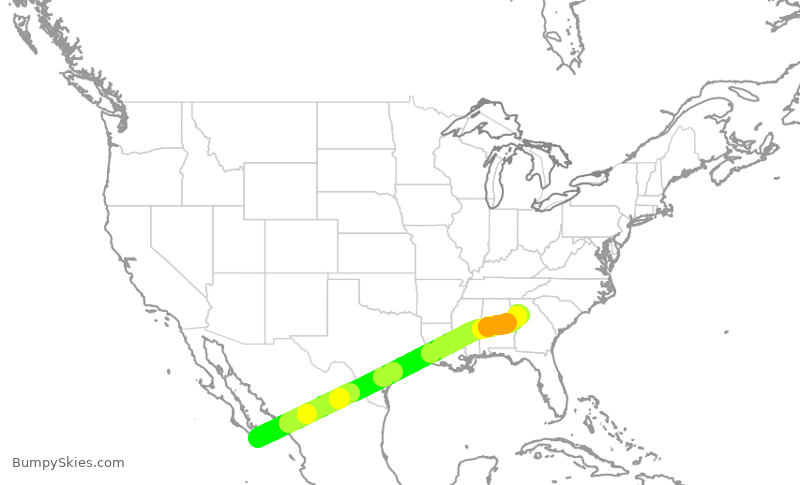 Turbulence forecast map for DAL1848, MSD to ATL