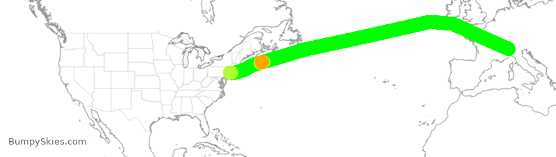 Turbulence forecast map for DAL184, JFK to MXP