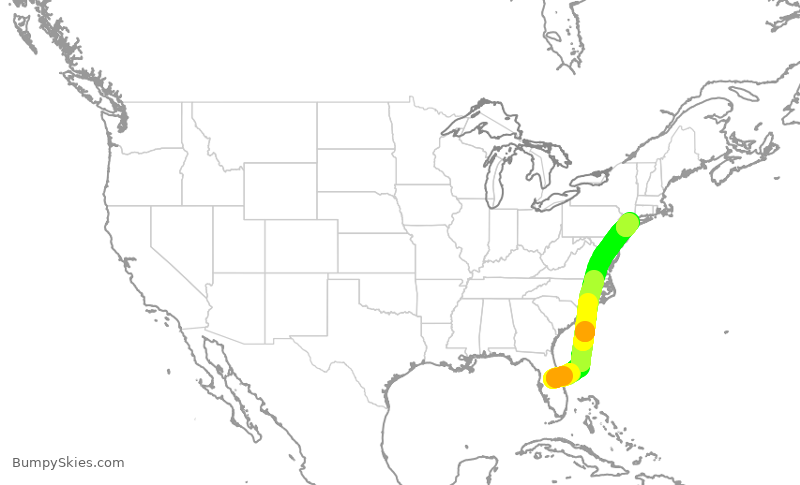 Turbulence forecast map for DAL1851, MCO to LGA
