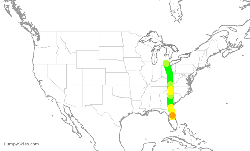 Turbulence forecast map for DAL1852, MCO to DTW