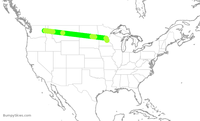 Turbulence forecast map for DAL1853, GEG to MSP