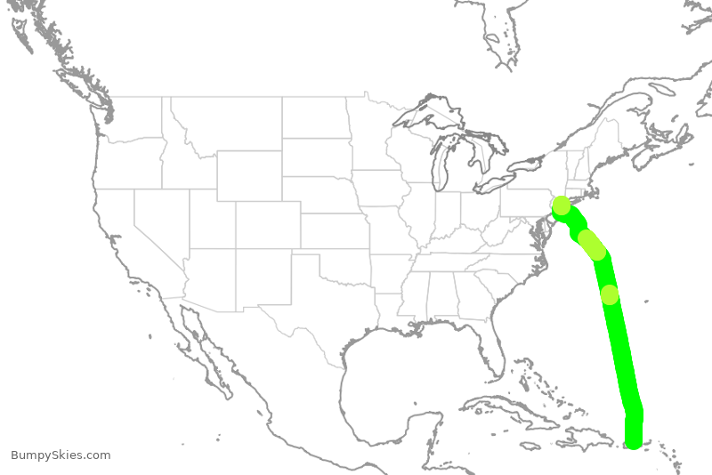 Turbulence forecast map for DAL1854, SJU to JFK