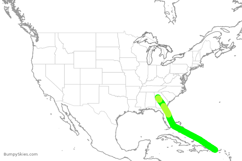Turbulence forecast map for DAL1861, ATL to JSJ