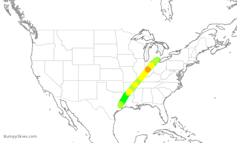Turbulence forecast map for DAL1865, IAH to DTW