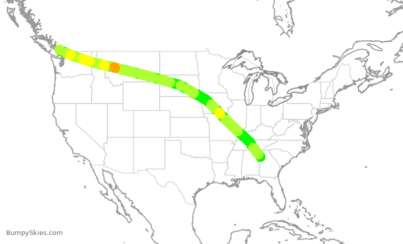 Turbulence forecast map for DAL1871, YVR to ATL