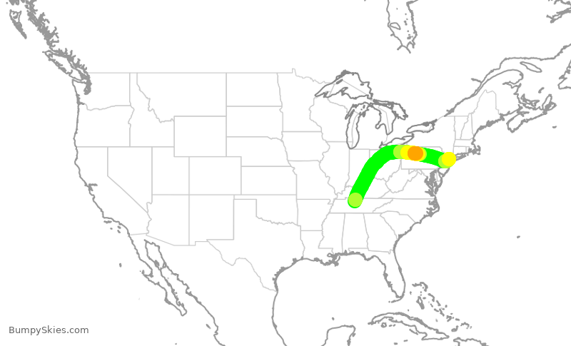 Turbulence forecast map for DAL1871, BNA to LGA