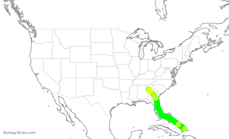 Turbulence forecast map for DAL1872, BPV to ATL