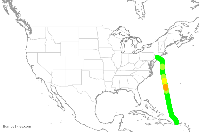 Turbulence forecast map for DAL1877, JFK to SJU