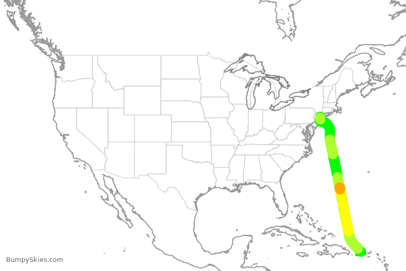 Turbulence forecast map for DAL1877, SJU to JFK