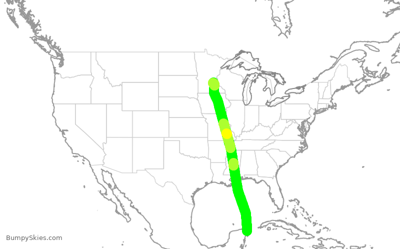 Turbulence forecast map for DAL1878, CUN to MSP