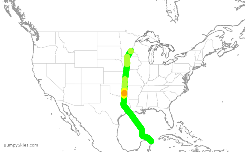 Turbulence forecast map for DAL1881, MSP to CUN