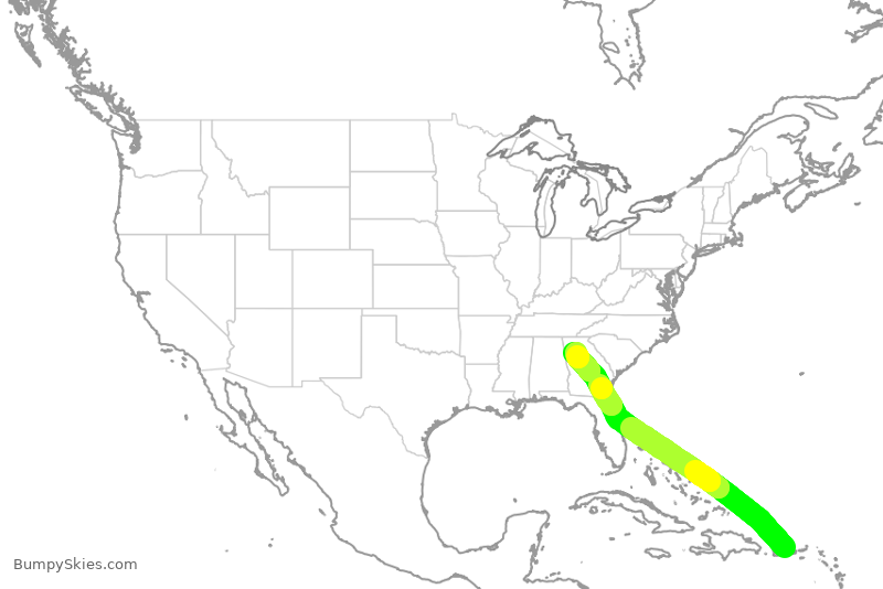 Turbulence forecast map for DAL1882, JSJ to ATL