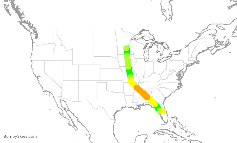 Turbulence forecast map for DAL1885, MCO to MSP