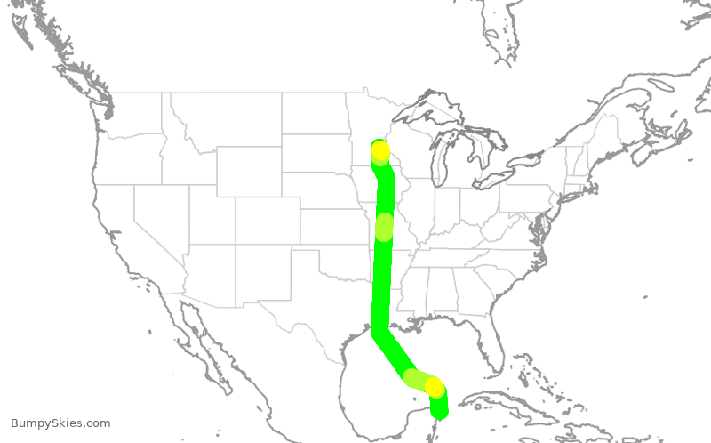 Turbulence forecast map for DAL1888, CUN to MSP
