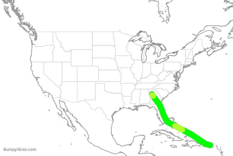 Turbulence forecast map for DAL1889, ATL to IST