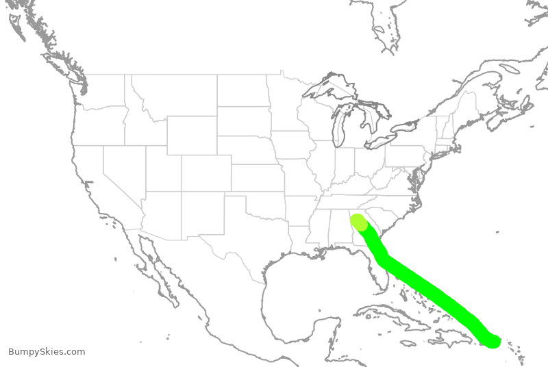 Turbulence forecast map for DAL1889, STT to ATL