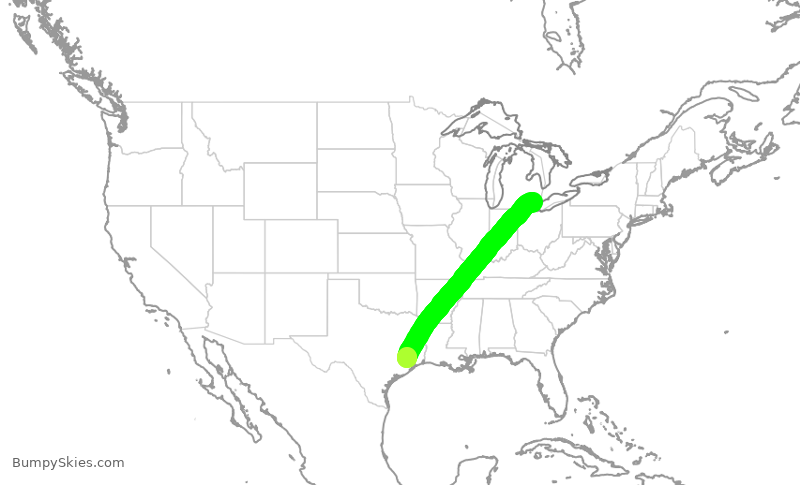 Turbulence forecast map for DAL1891, IAH to DTW