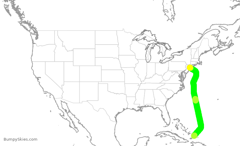 Turbulence forecast map for DAL1896, JFK to BPV