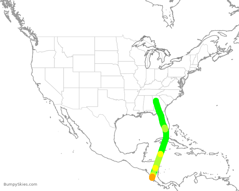 Turbulence forecast map for DAL1898, ATL to RLB