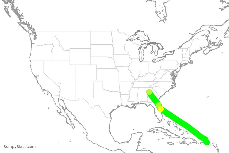 Turbulence forecast map for DAL1899, ATL to STT