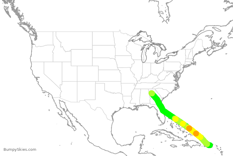 Turbulence forecast map for DAL1899, STT to ATL