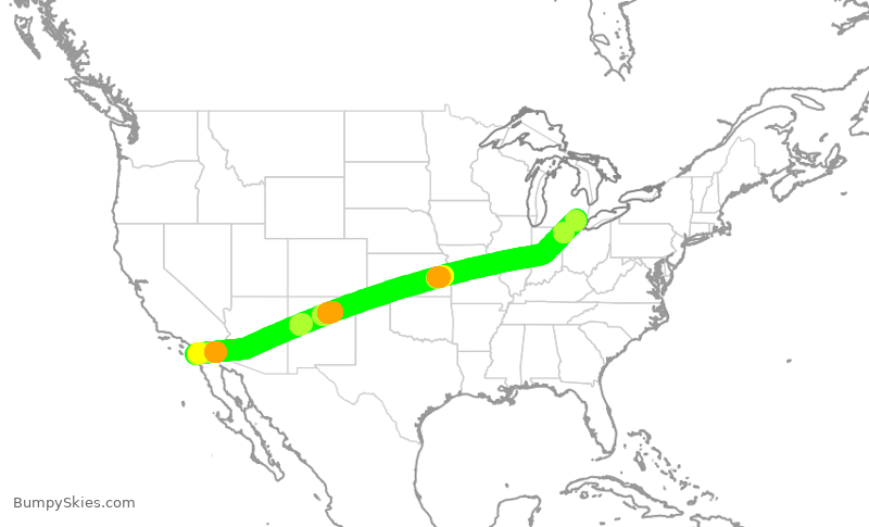 Turbulence forecast map for DAL1900, SAN to DTW