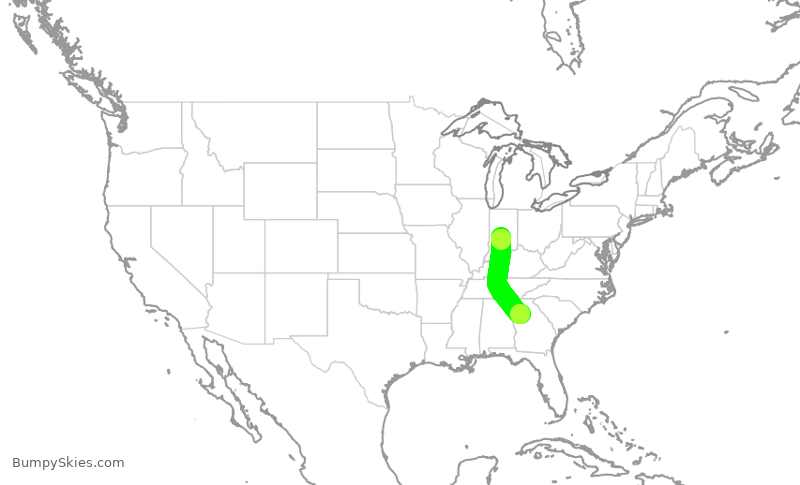 Turbulence forecast map for DAL1901, IND to ATL