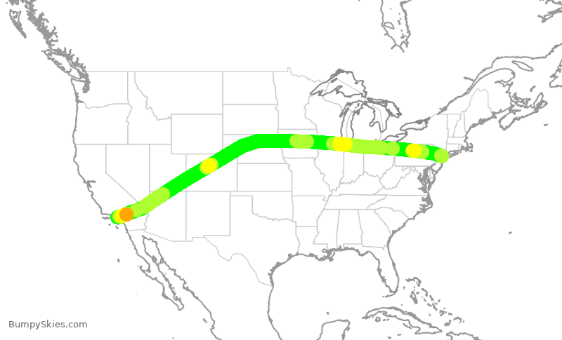 Turbulence forecast map for DAL1905, JFK to LAX