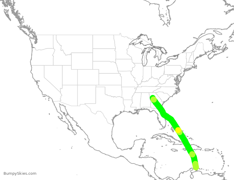 Turbulence forecast map for DAL1909, ATL to AUA