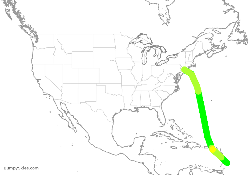 Turbulence forecast map for DAL1909, JFK to BPB
