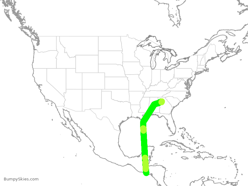 Turbulence forecast map for DAL1910, ATL to SAL