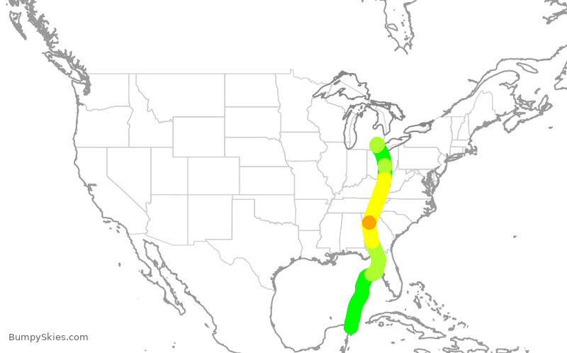 Turbulence forecast map for DAL1911, MUN to DTW