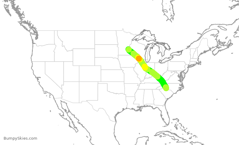 Turbulence forecast map for DAL1912, MSP to CLT
