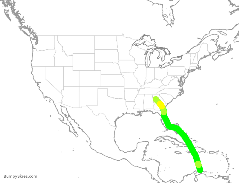 Turbulence forecast map for DAL1912, NCA to ATL