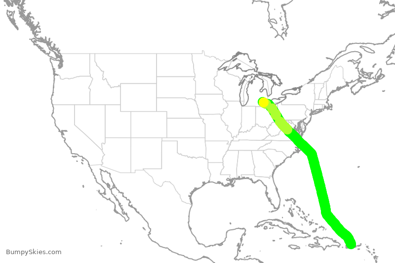 Turbulence forecast map for DAL1913, DTW to SJU