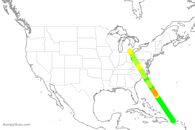 Turbulence forecast map for DAL1913, SJU to DTW