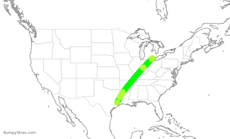Turbulence forecast map for DAL1914, IAH to DTW
