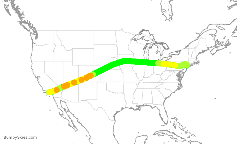 Turbulence forecast map for DAL1915, JFK to LAX