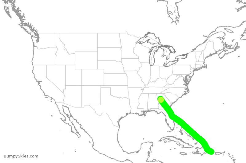 Turbulence forecast map for DAL1916, ATL to PUJ
