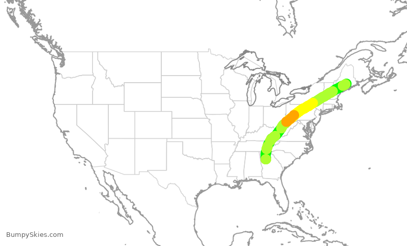 Turbulence forecast map for DAL1921, ATL to BGR