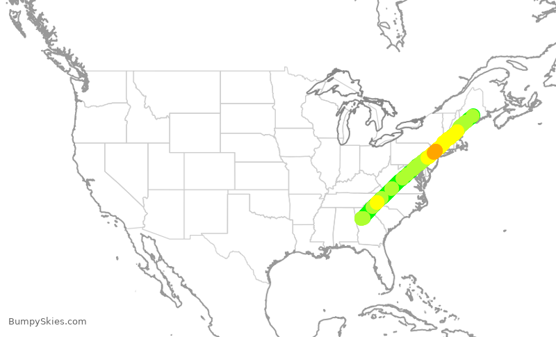 Turbulence forecast map for DAL1921, BGR to ATL