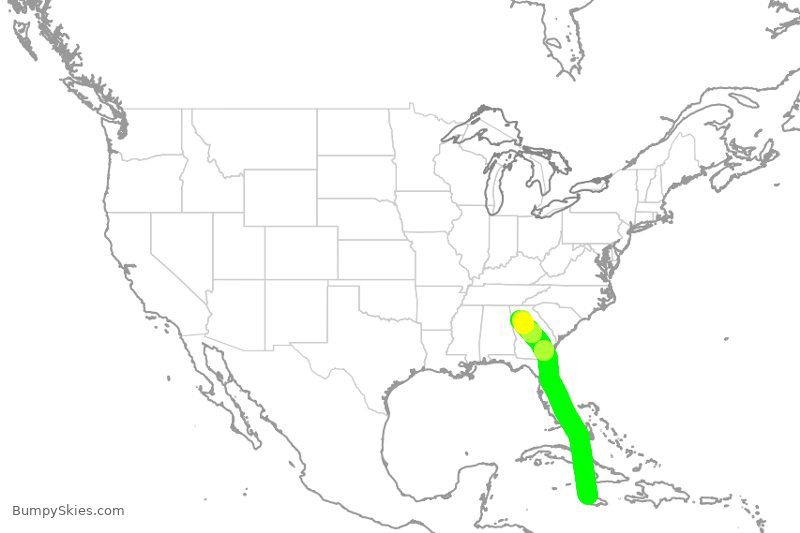 Turbulence forecast map for DAL1928, KJS to ATL