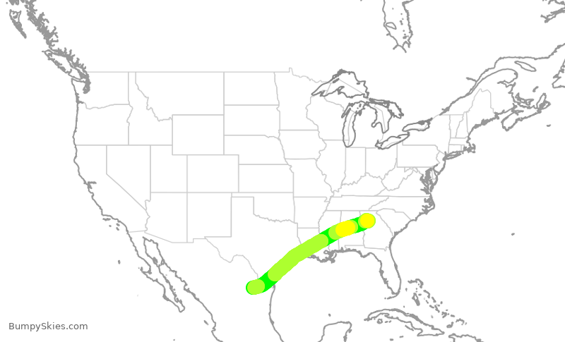 Turbulence forecast map for DAL1929, ATL to MMY