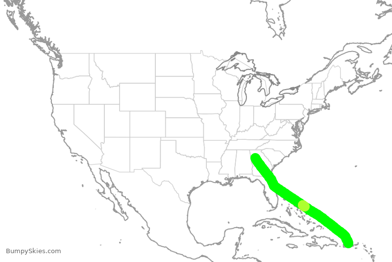 Turbulence forecast map for DAL1930, ATL to SJU