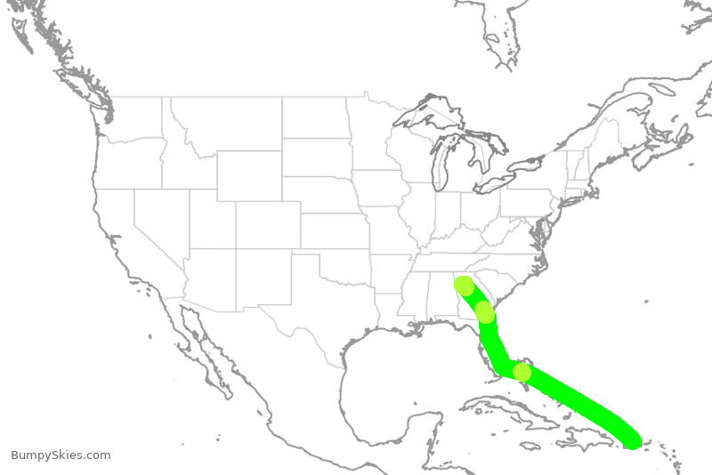 Turbulence forecast map for DAL1930, SJU to ATL