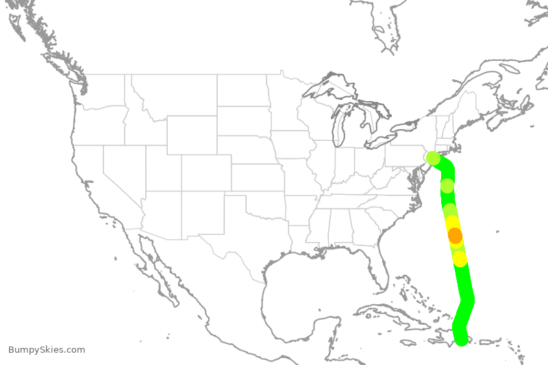 Turbulence forecast map for DAL1943, JFK to SDQ