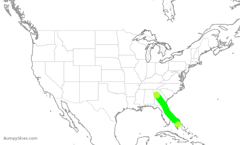 Turbulence forecast map for DAL1944, ATL to YNN