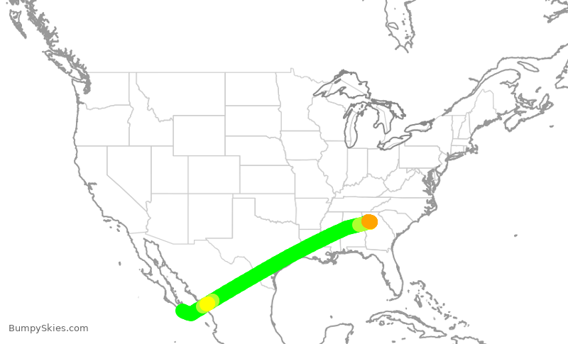 Turbulence forecast map for DAL1945, ATL to SJD