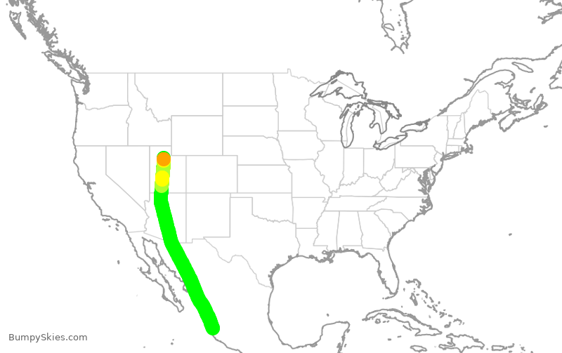 Turbulence forecast map for DAL1948, SLC to PVR