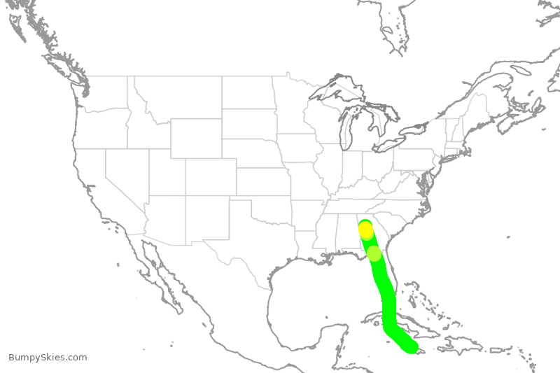 Turbulence forecast map for DAL1949, ATL to KJS